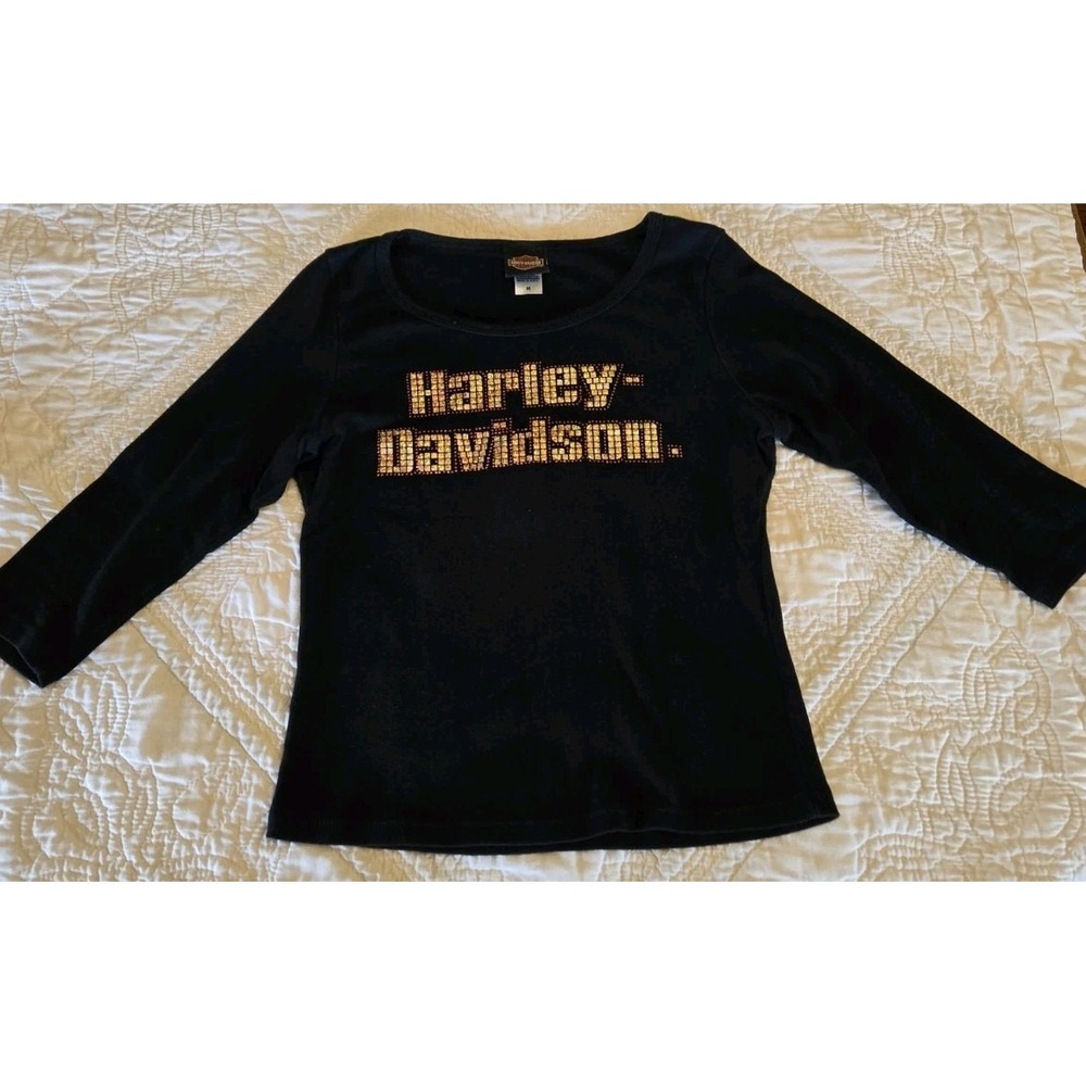 Harley-Davidson Women's M 3/4 Sleeve Shiny Metallic Stud Medium Keystone SD